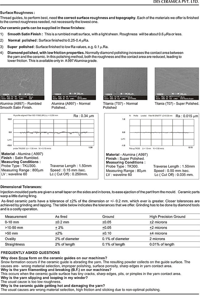 Surface Properties, Tolerances